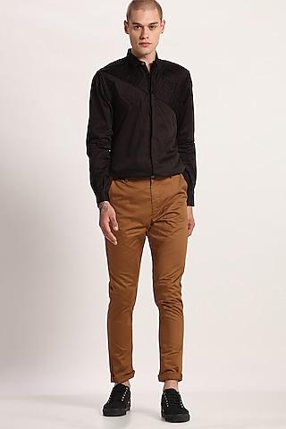 tan straight fit trousers