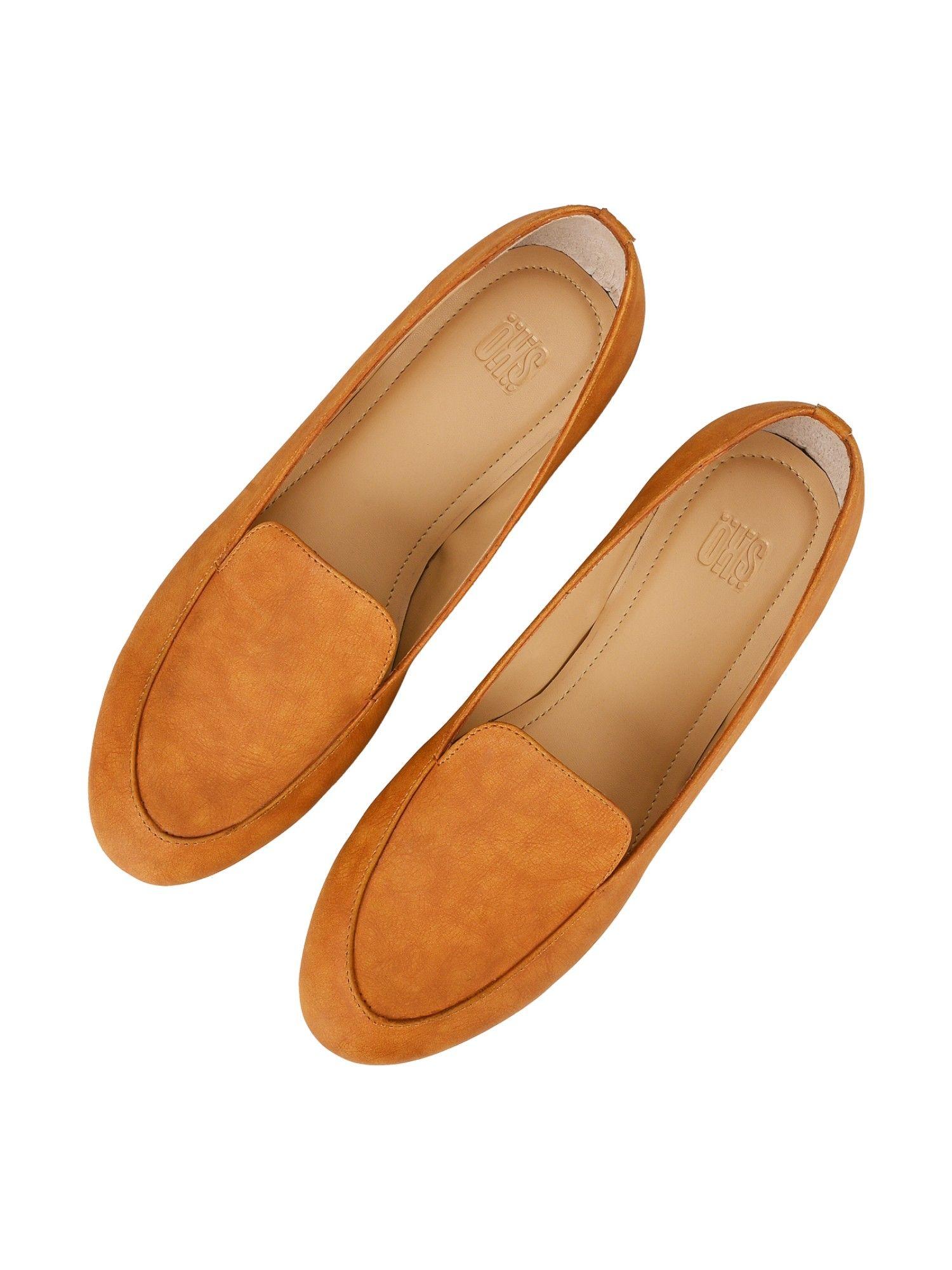 tan suede solid loafers for women