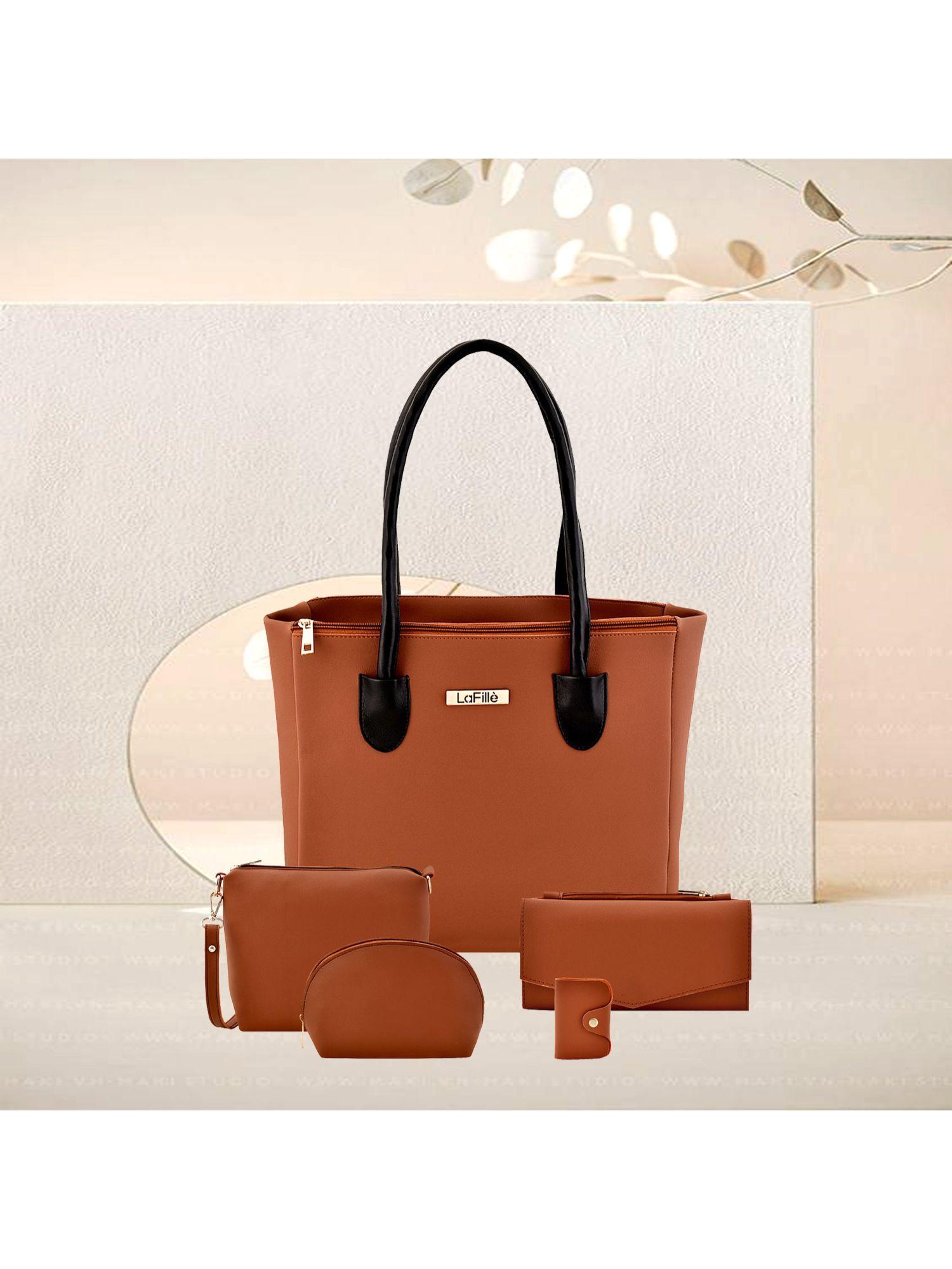 tan women handbag (set of 5)