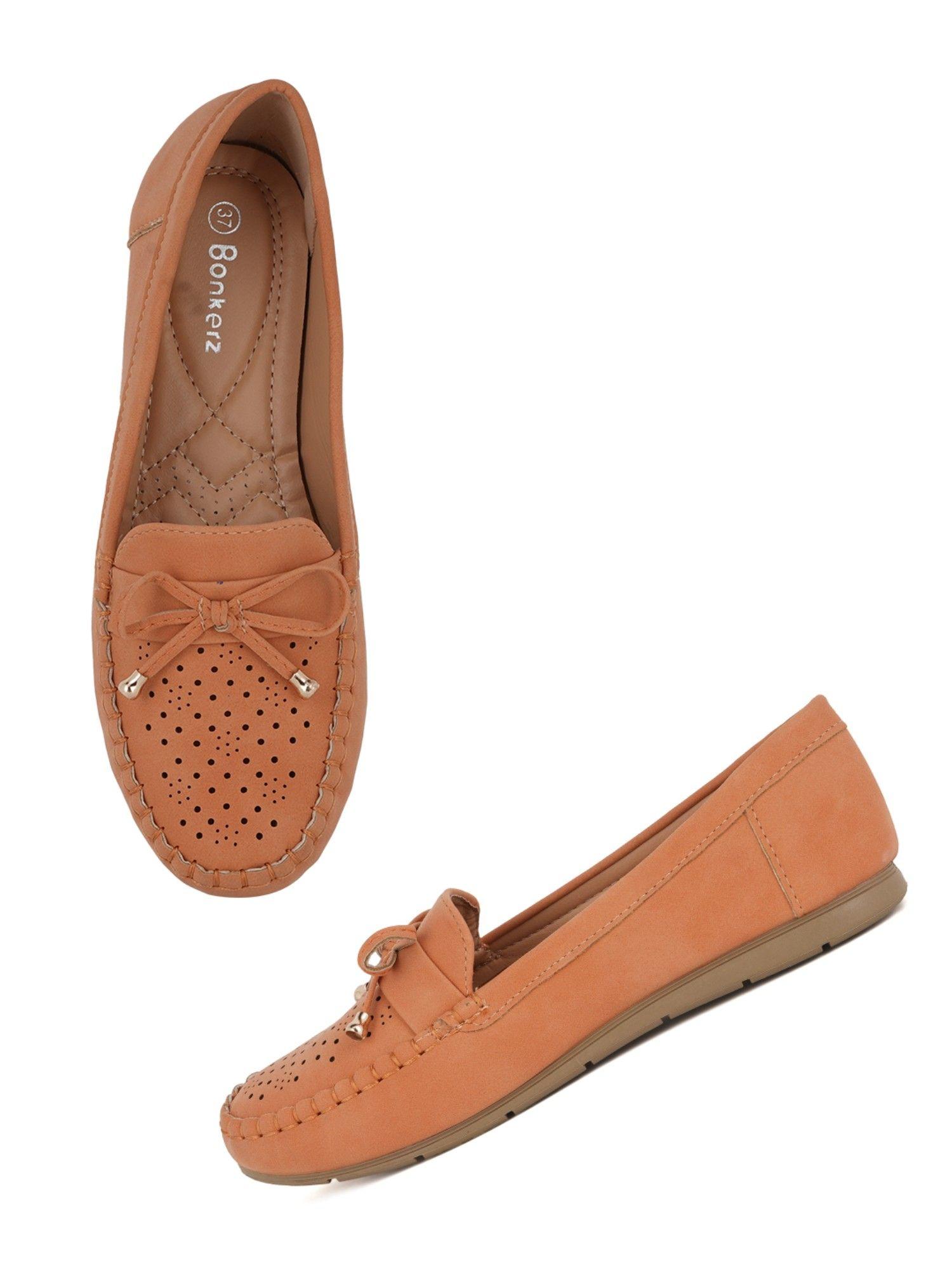 tan women self design ballerinas