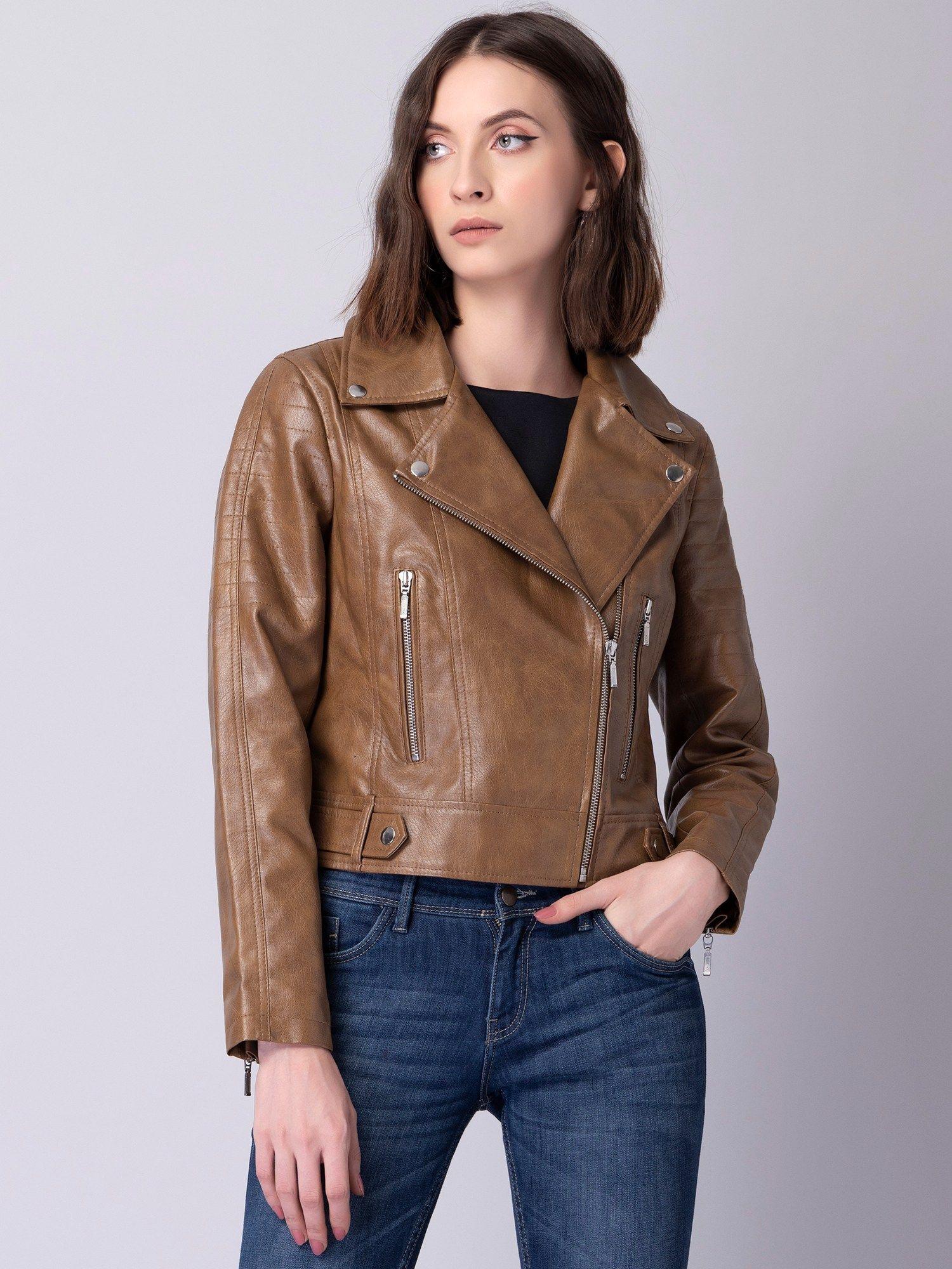 tan zipper biker jacket