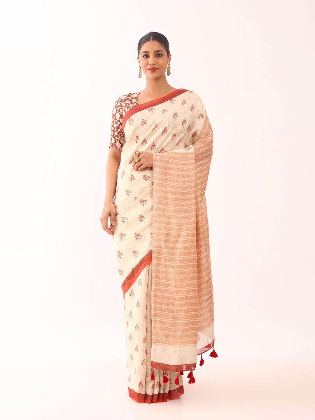 taneira ethnic motifs printed tissue saree