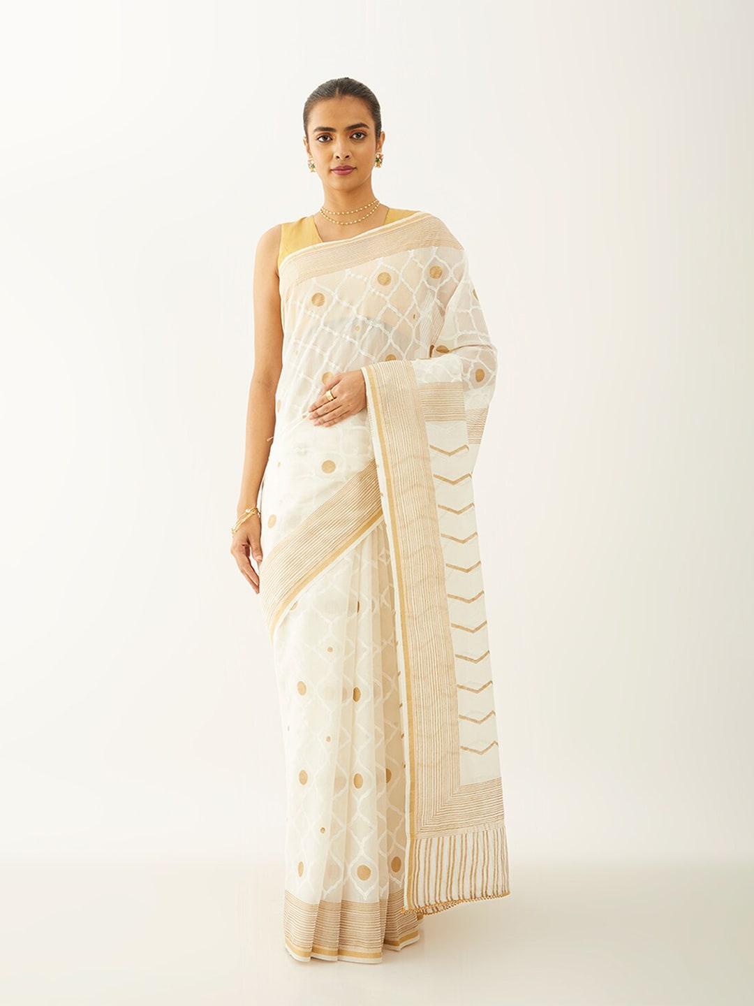 taneira geometric printed silk cotton saree
