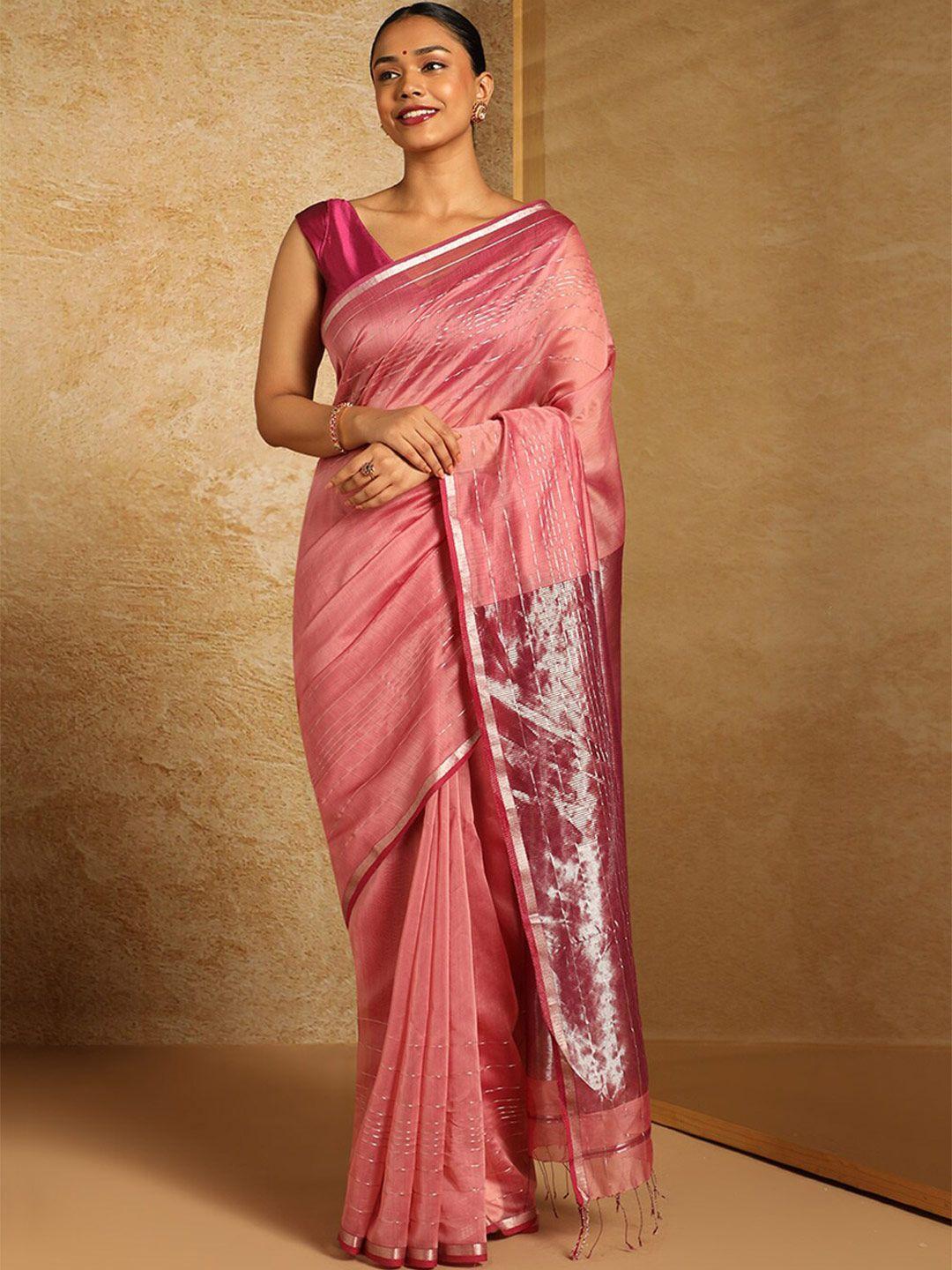 taneira striped woven design zari silk cotton maheshwari saree