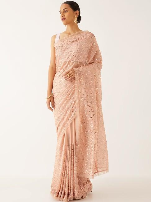 taneira beige embellished saree with unstitched blouse