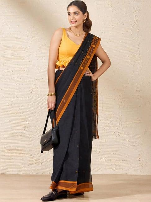 taneira black cotton woven saree