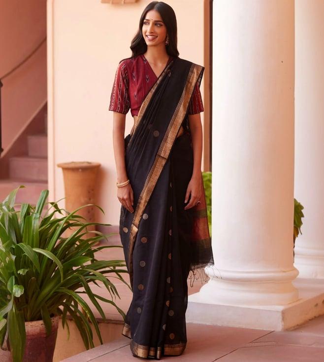 taneira black pure silk cotton bengali jamdani saree