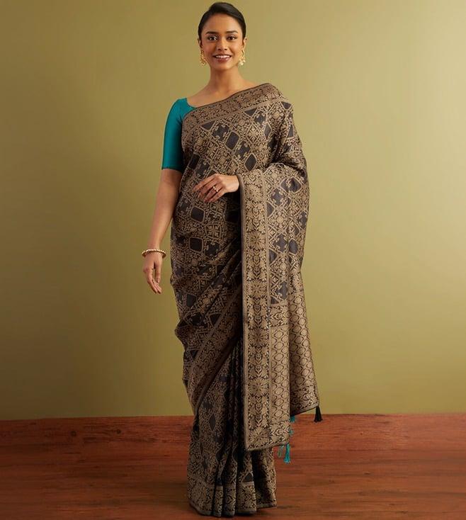 taneira black woven viscose luxe saree