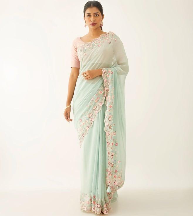 taneira blue viscose embroidery contemporary saree