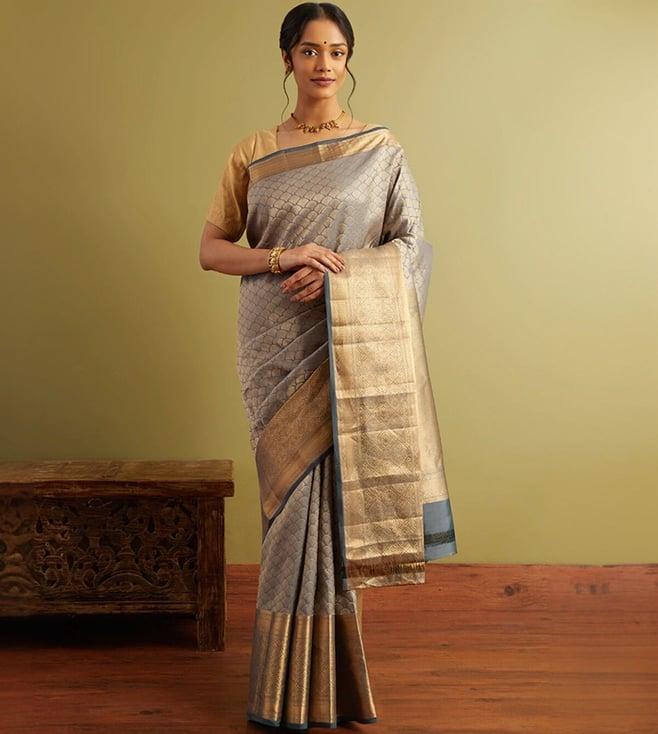 taneira blue woven silk viscose kanjivaram inspired design saree