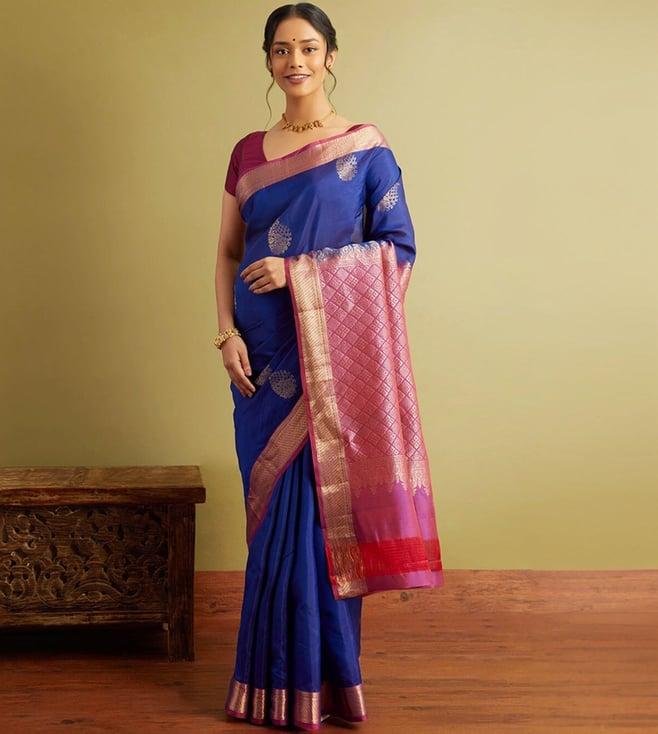 taneira blue woven silk viscose kanjivaram inspired design saree