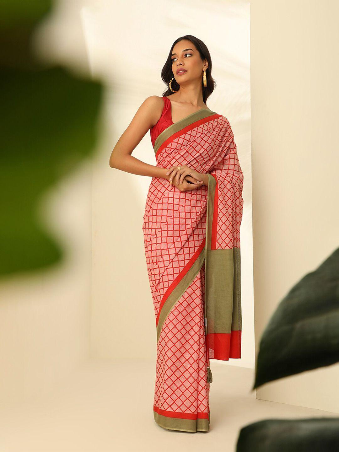 taneira checked pure cotton saree