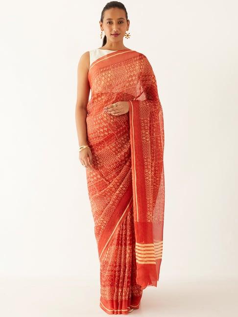 taneira dark pink printed saree with unstitched blouse