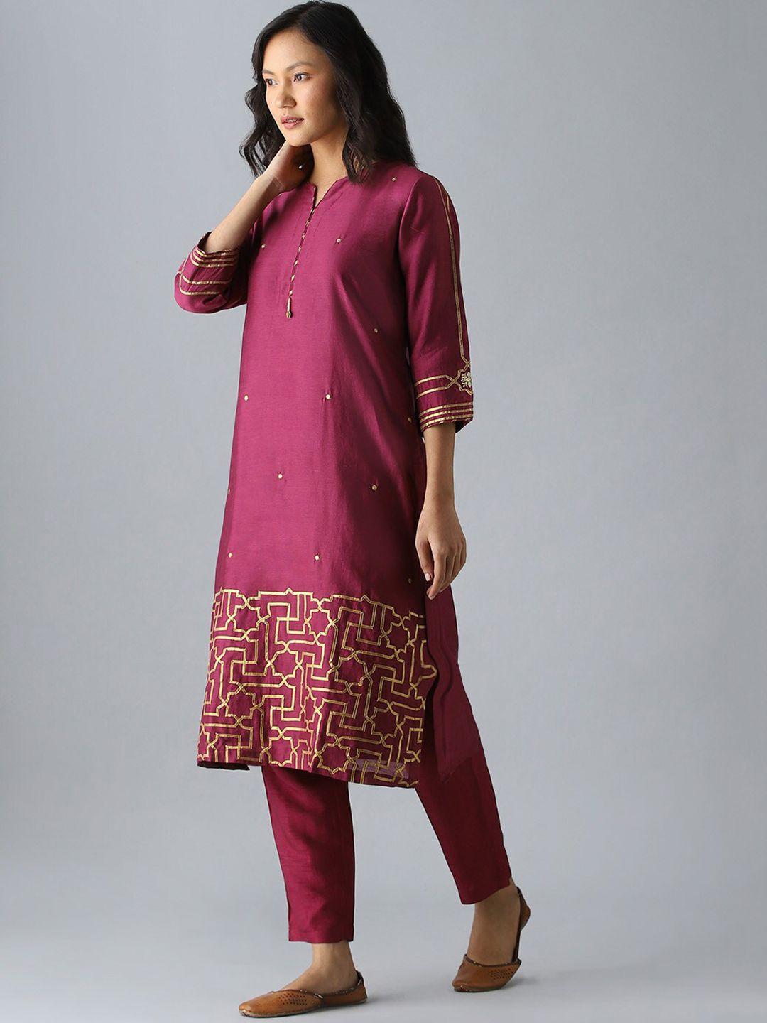 taneira ethnic motifs embroidered gotta patti kurta with trousers