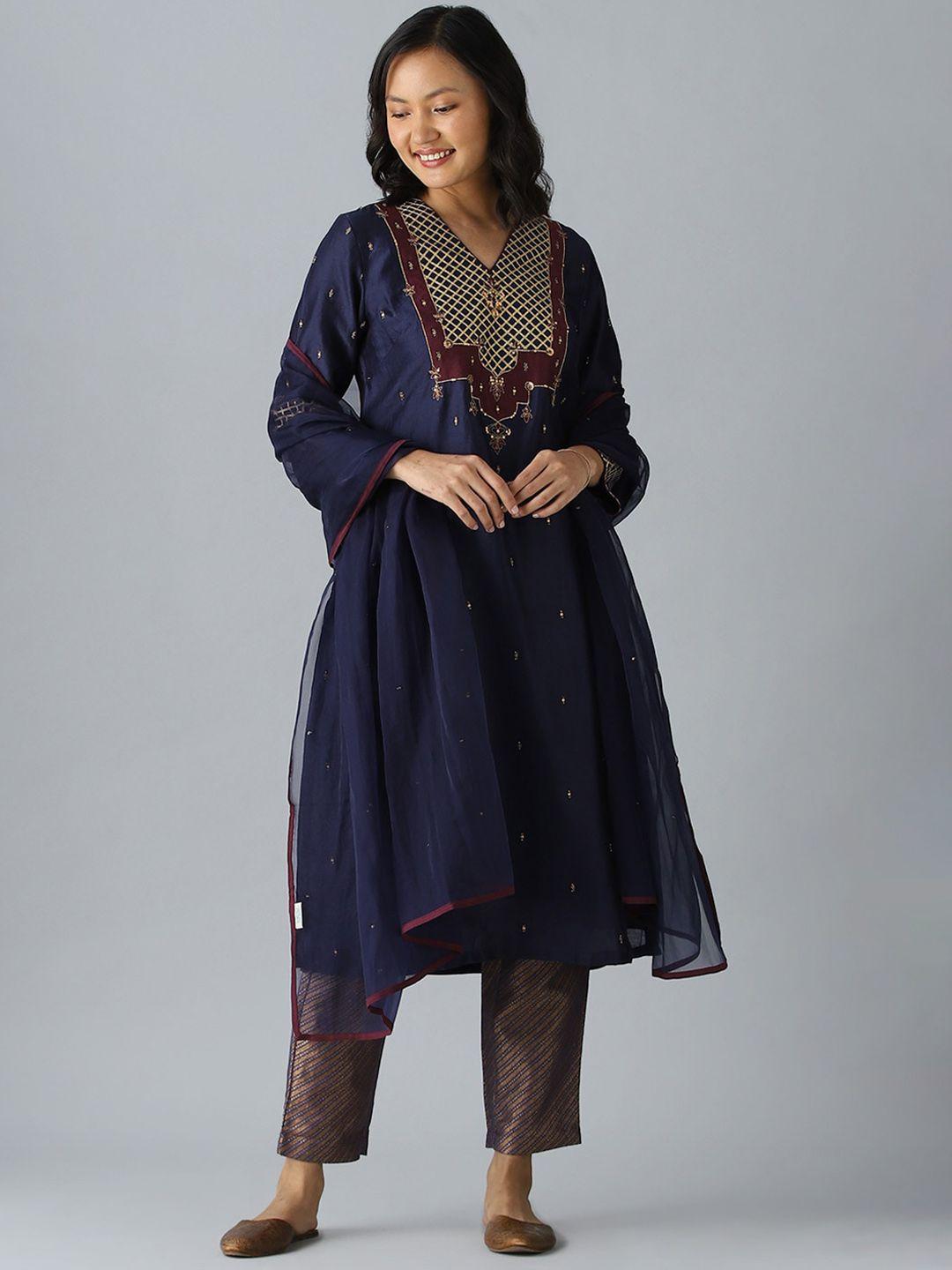 taneira ethnic motifs embroidered sequinned kurta with trousers & dupatta