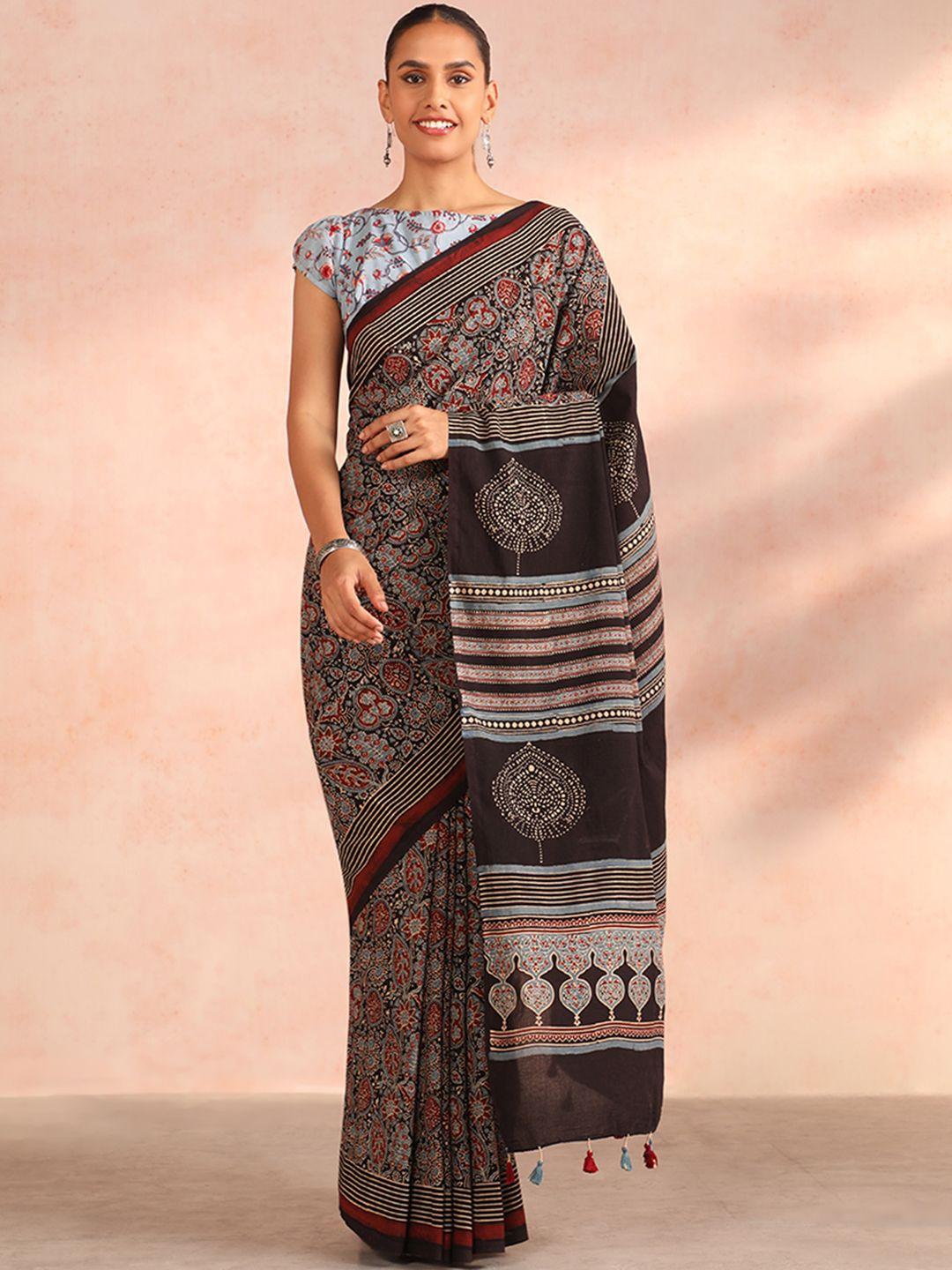 taneira ethnic motifs printed pure cotton saree