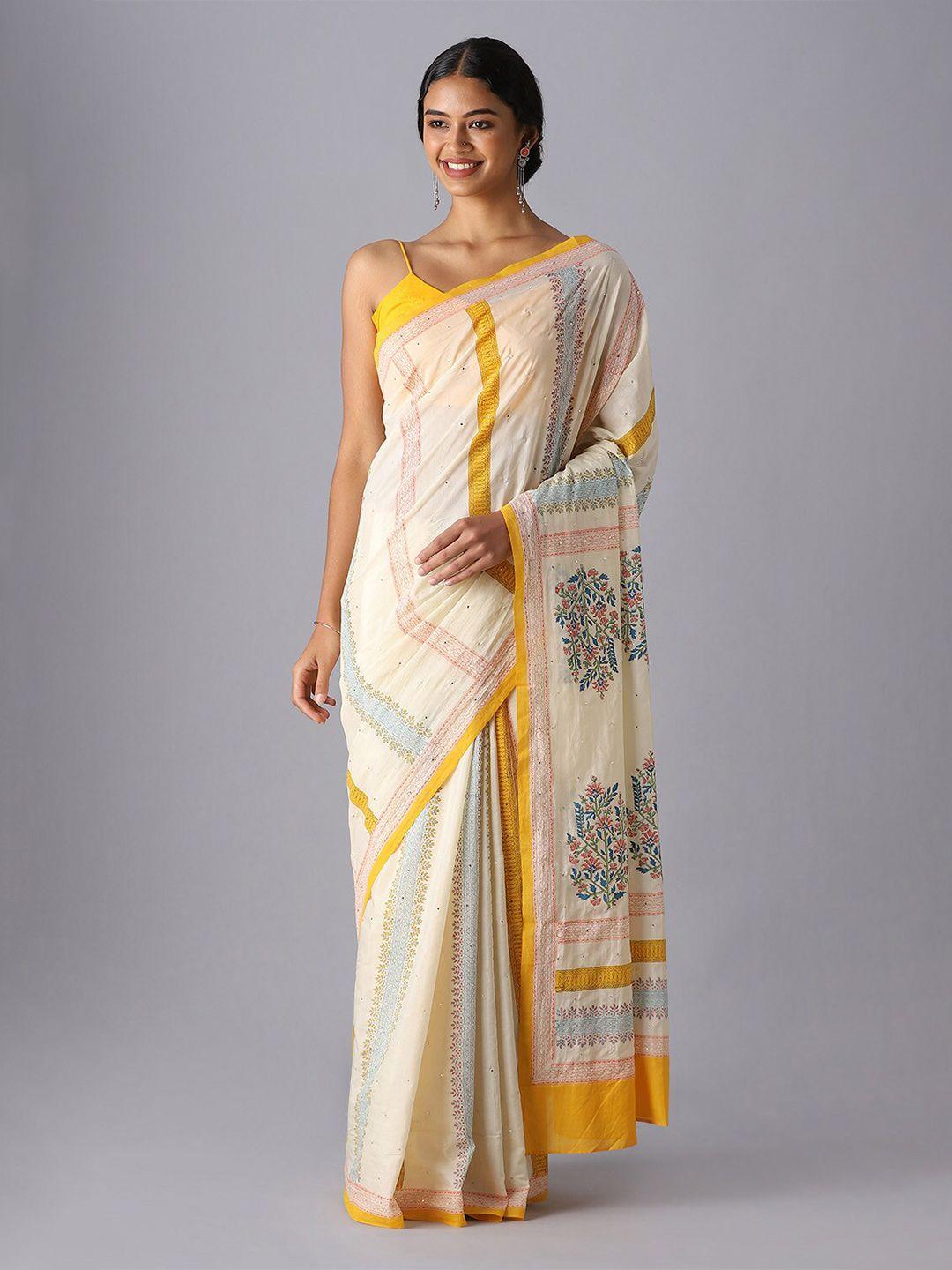 taneira ethnic motifs printed silk cotton saree
