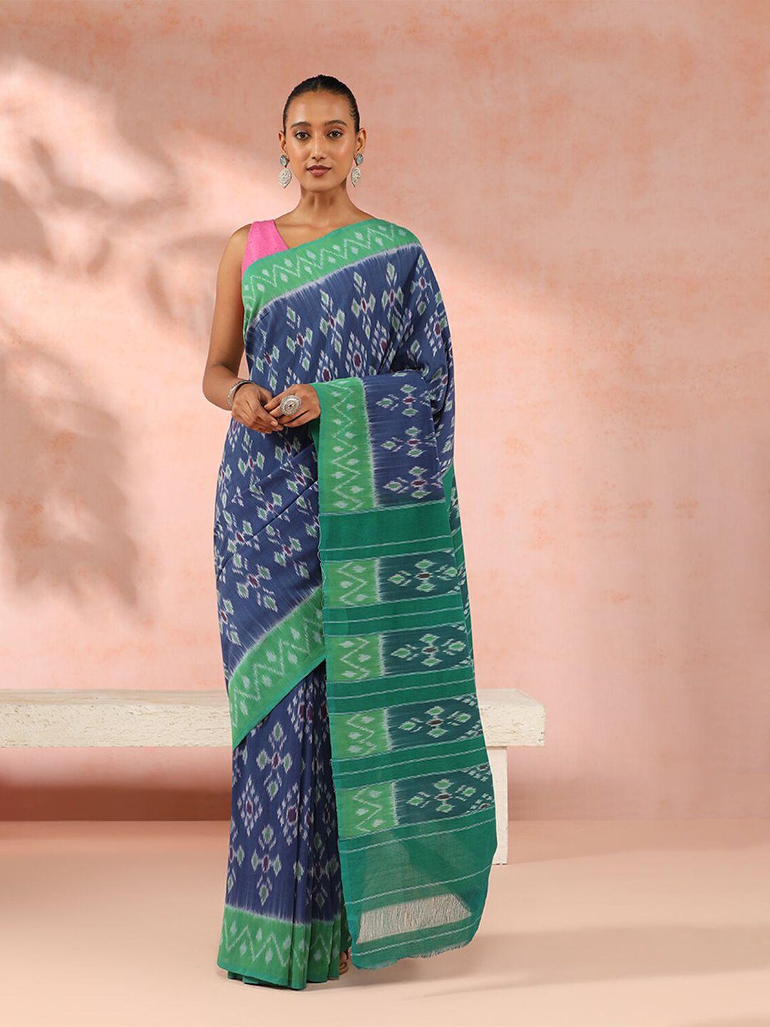 taneira ethnic motifs pure cotton ikat saree