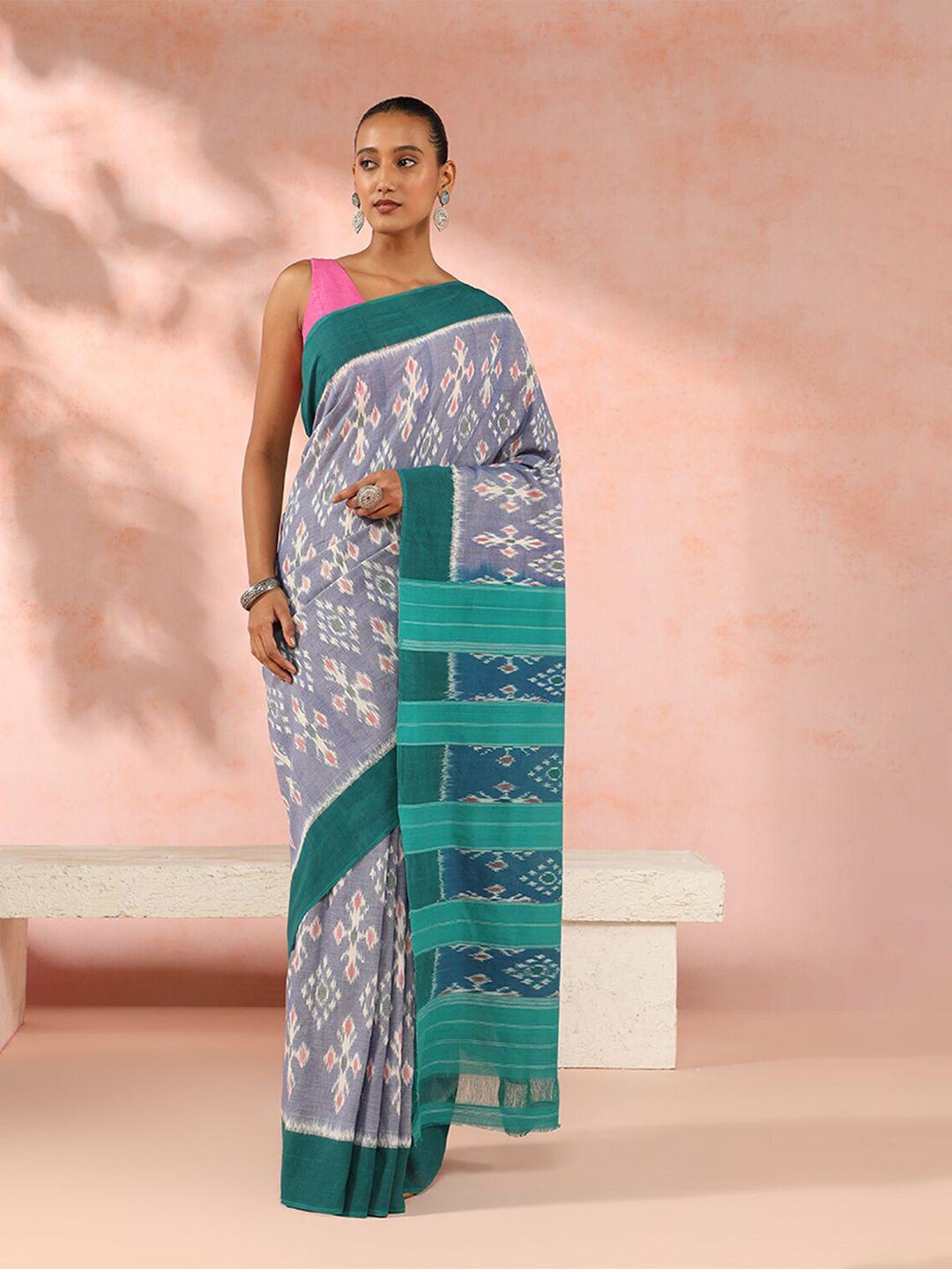 taneira ethnic motifs pure cotton ikat saree