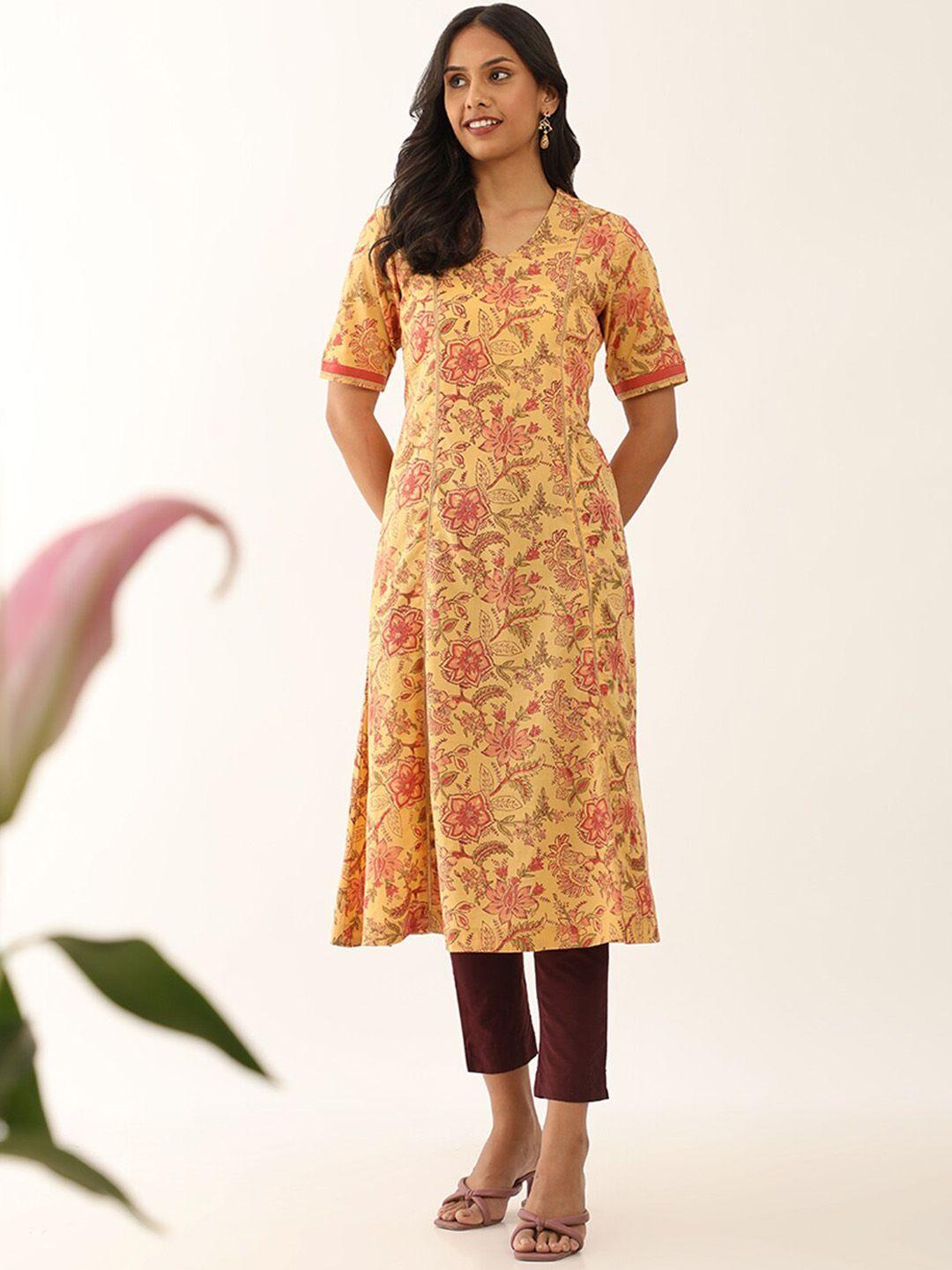 taneira floral block printed a-line kurta