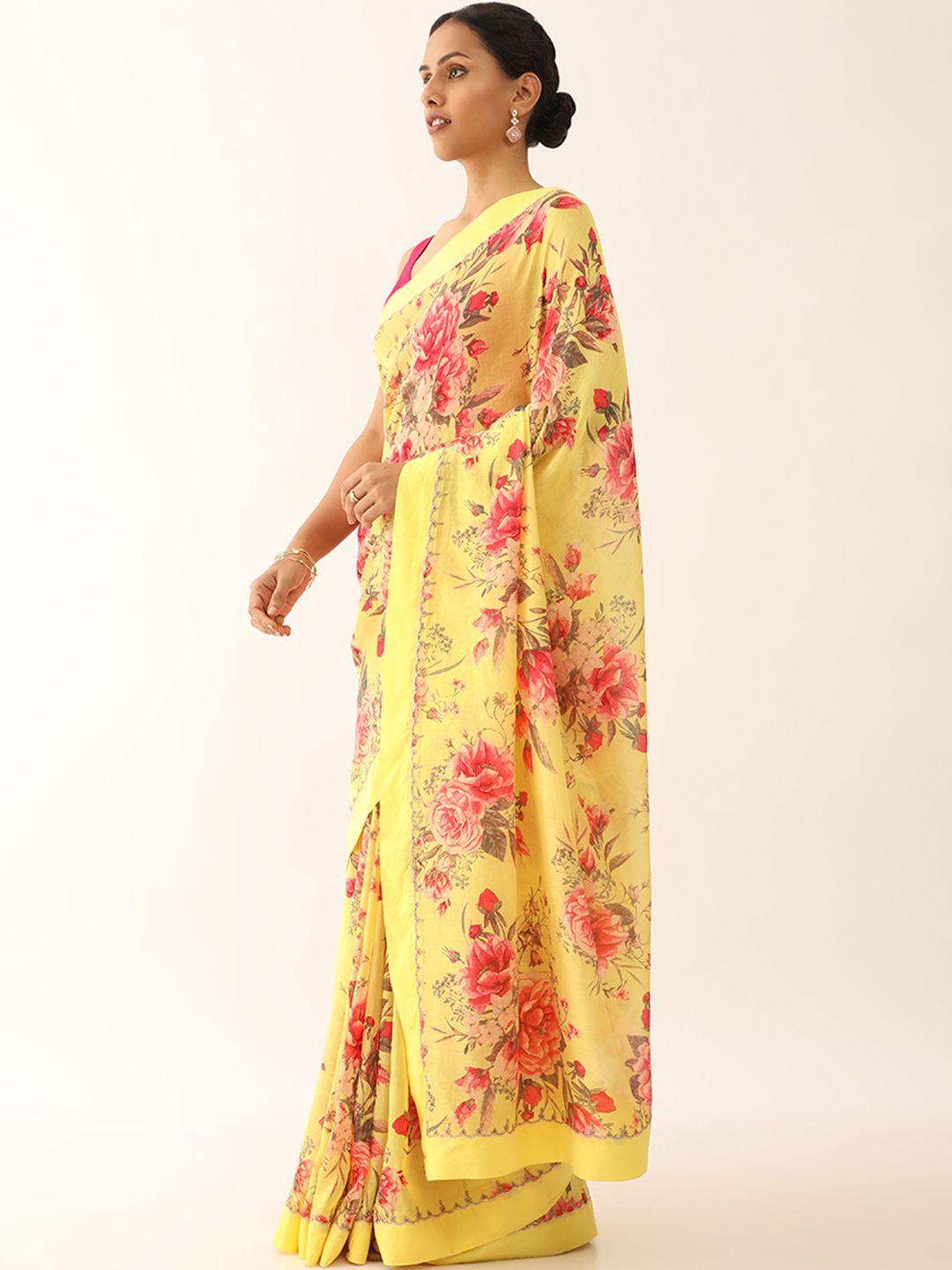 taneira floral embroidered silk cotton saree