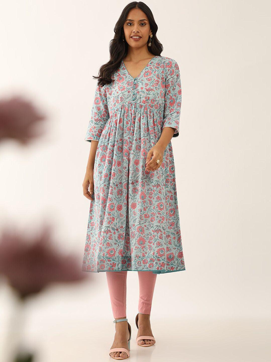 taneira floral printed block pure cotton empire kurta