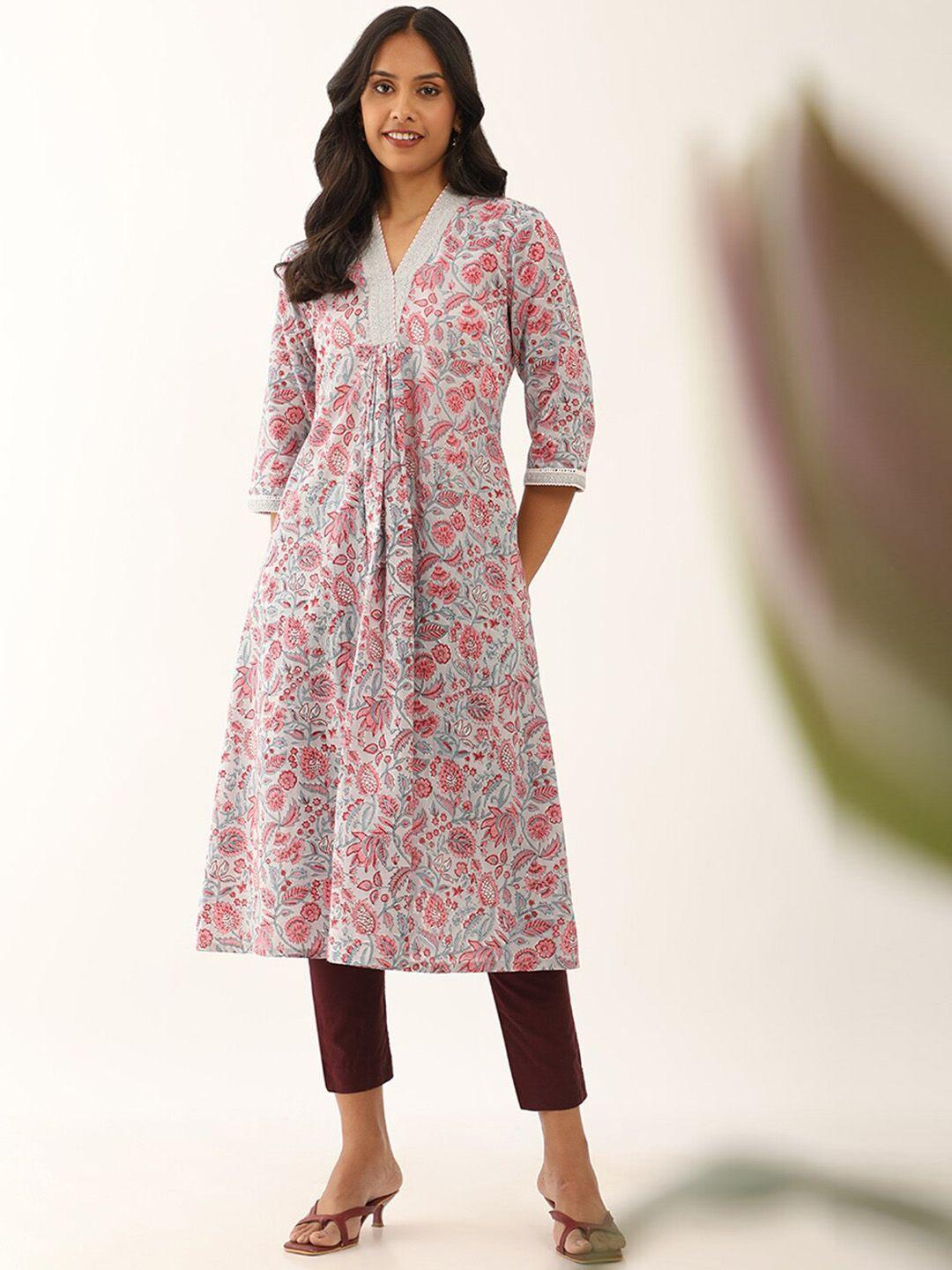 taneira floral printed pure cotton a-line kurta