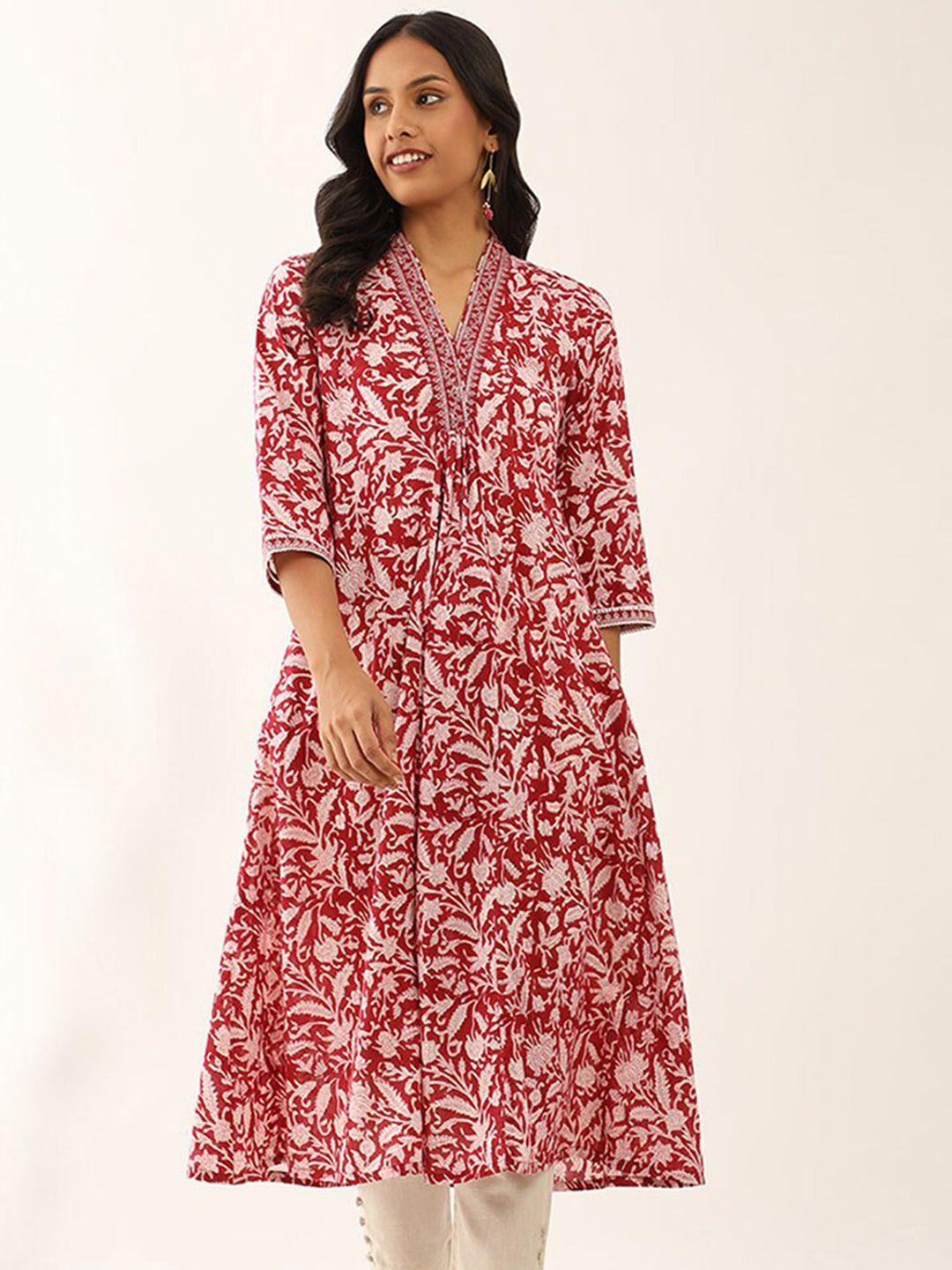 taneira floral printed pure cotton a line kurta