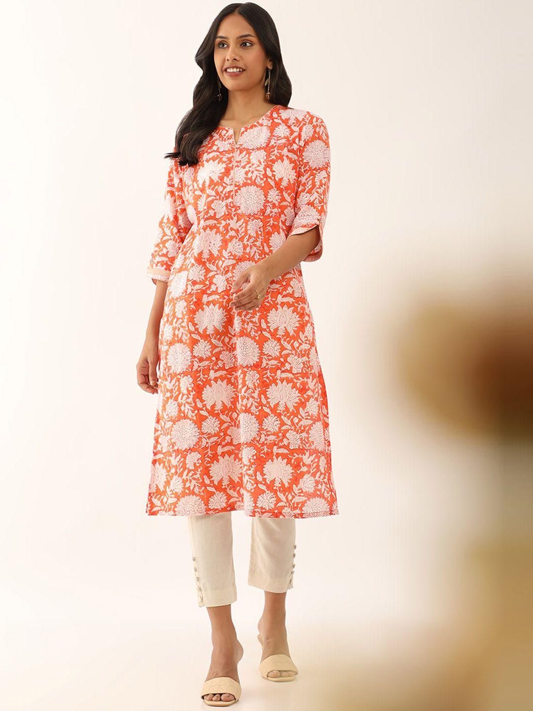 taneira floral printed pure cotton straight kurta