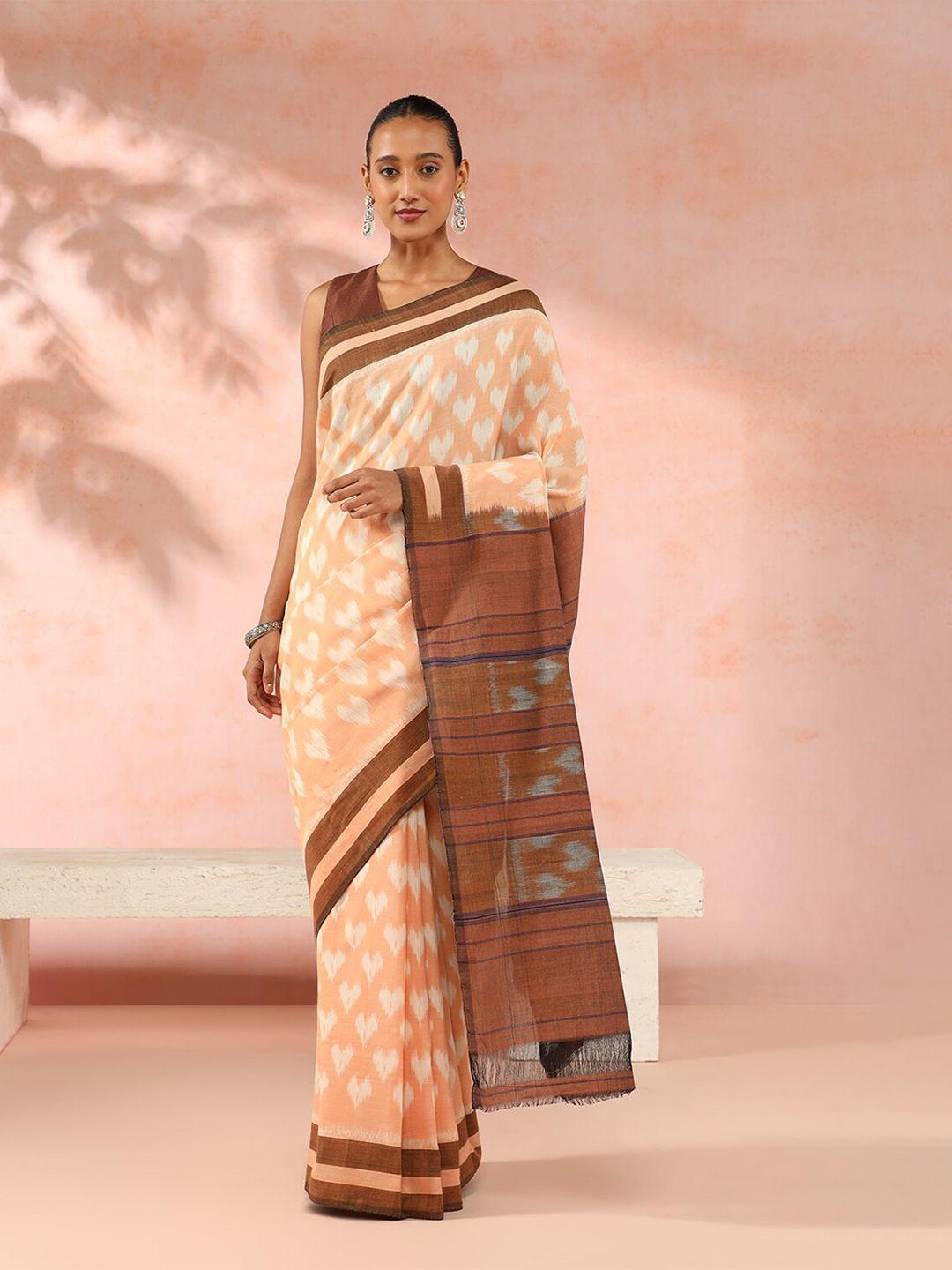 taneira geometric printed pure cotton ikat saree