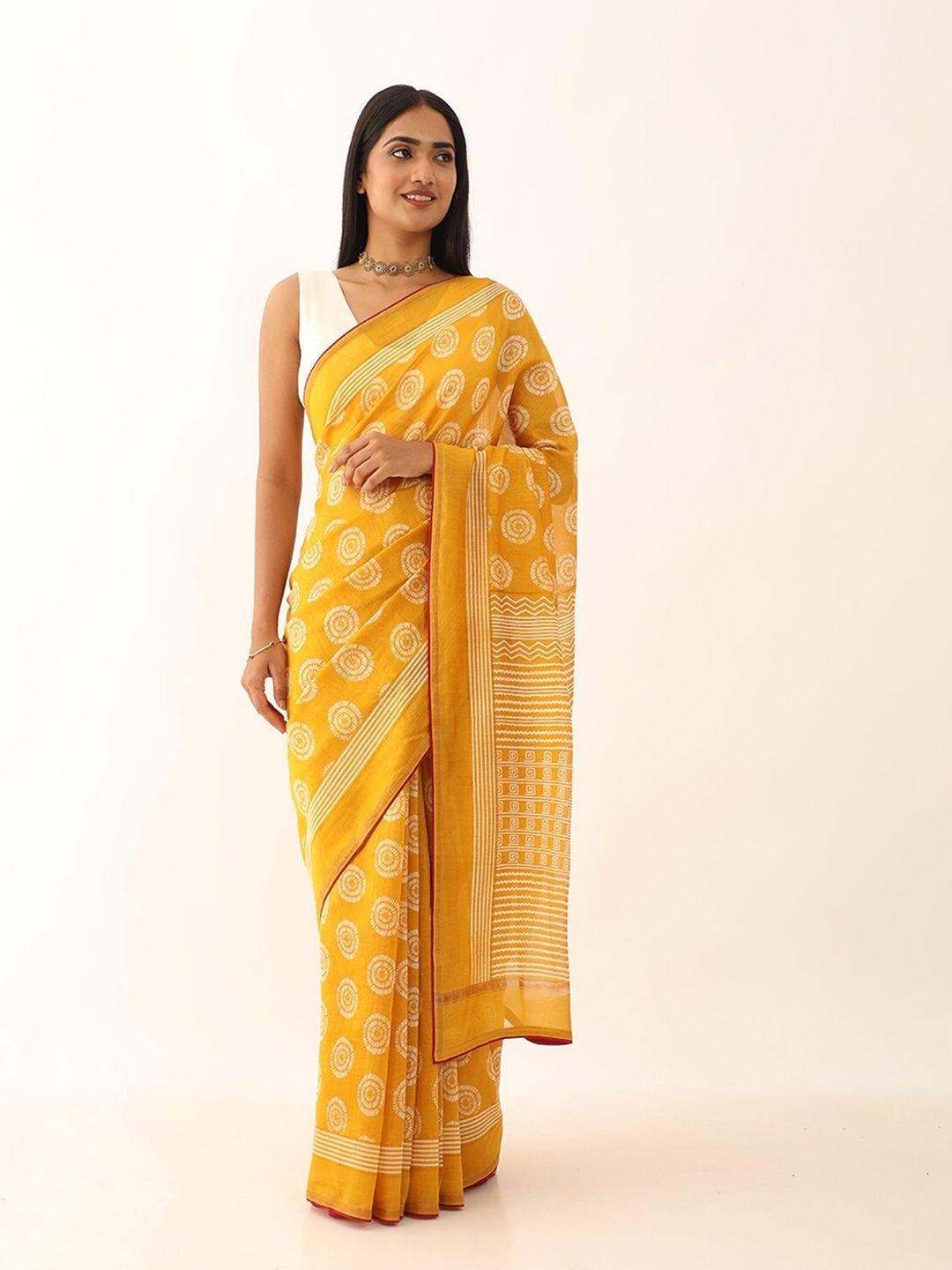 taneira geometric printed silk cotton bagru saree