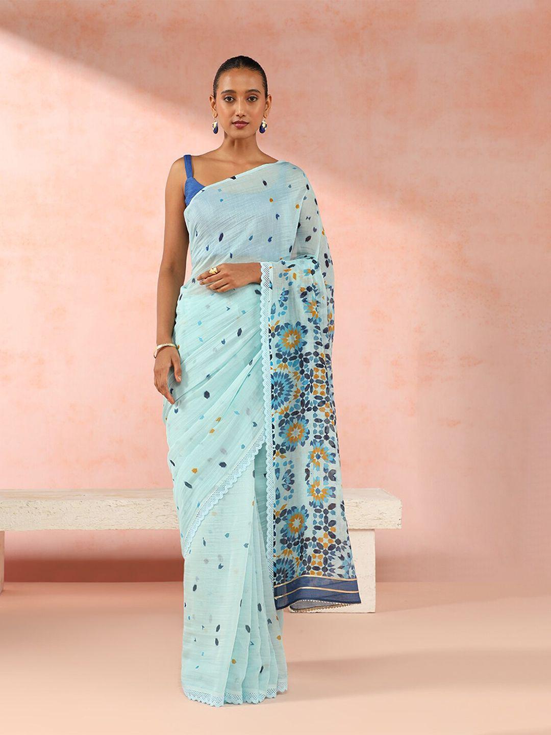 taneira geometric printed silk cotton saree