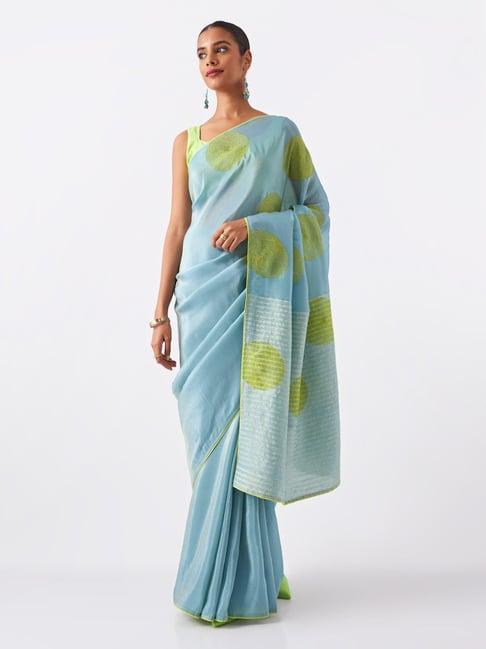 taneira light blue printed saree with unstitched blouse