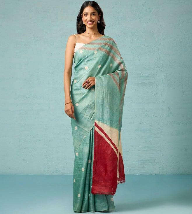 taneira light green chattisgarh pure tussar silk hand painted saree