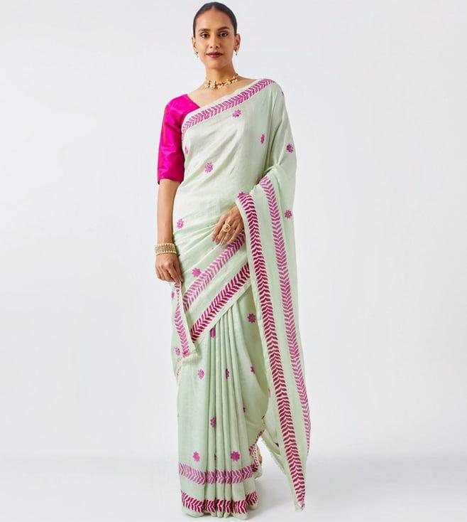 taneira light green murshidabad pure silk hand painted saree