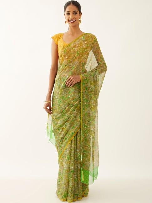 taneira light green printed saree with unstitched blouse