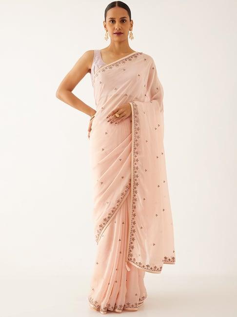 taneira light pink embroidered saree with unstitched blouse
