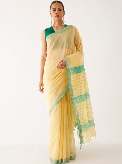 taneira light yellow striped maheshwari saree with unstitched blouse