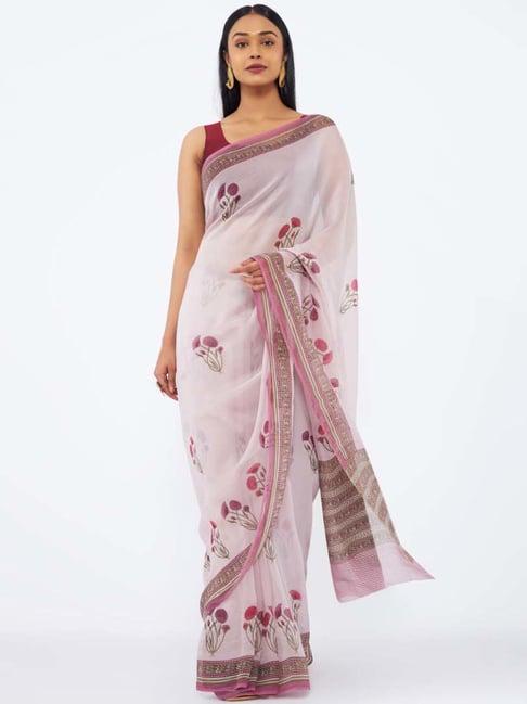 taneira lilac printed saree with unstitched blouse