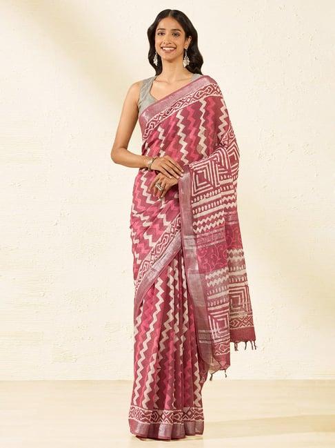 taneira maroon printed saree with unstiched blouse