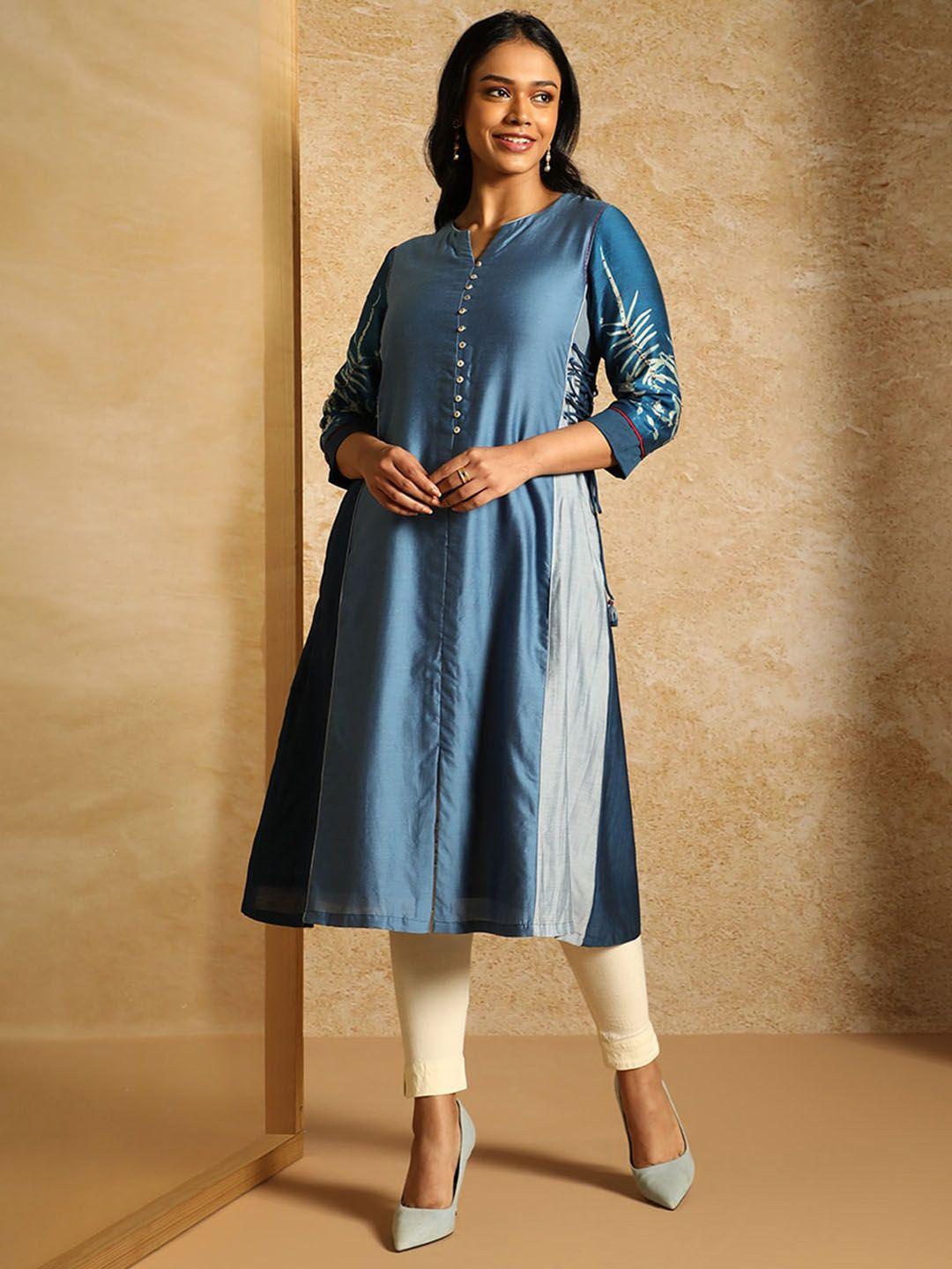 taneira panelled cotton silk a-line kurta