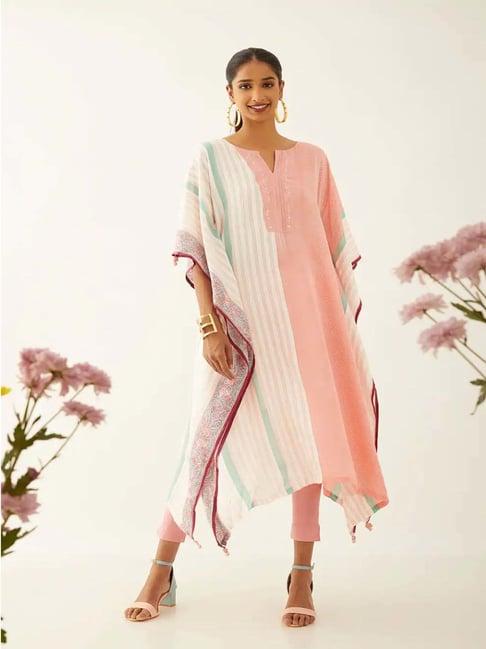 taneira pink & white printed straight kaftan