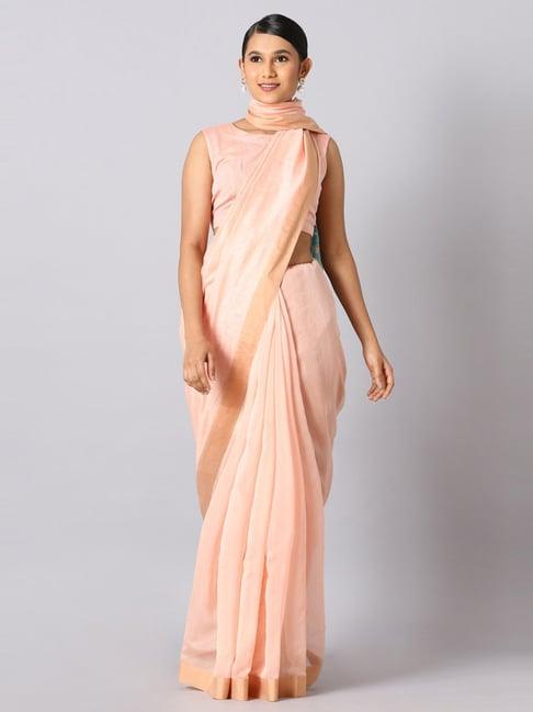 taneira pink cotton silk woven jamdani saree with unstitched blouse