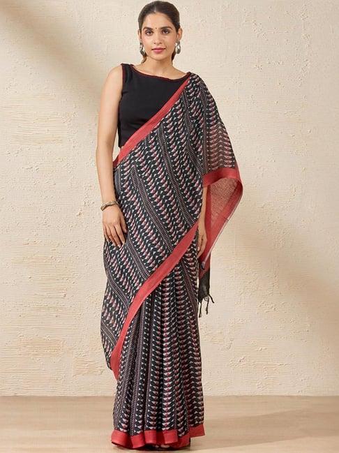 taneira pink cotton woven saree with unstitched blouse