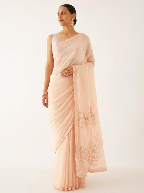 taneira pink embellished saree with unstitched blouse