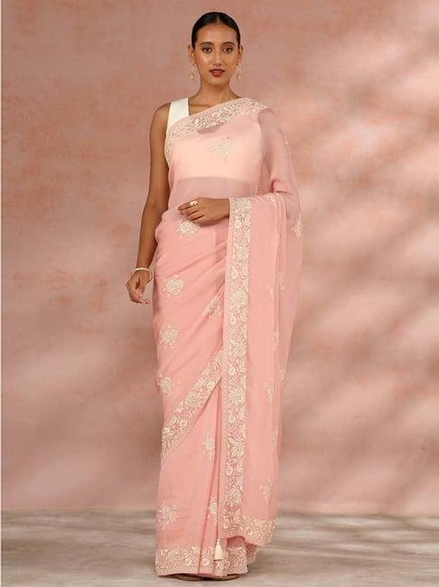 taneira pink embroidered saree with unstitched blouse