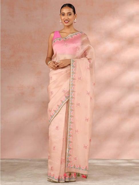 taneira pink embroidered saree with unstitched blouse