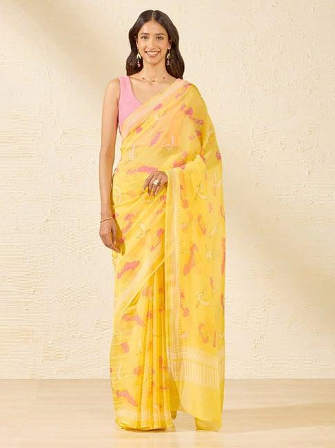 taneira pink printed saree with unstiched blouse