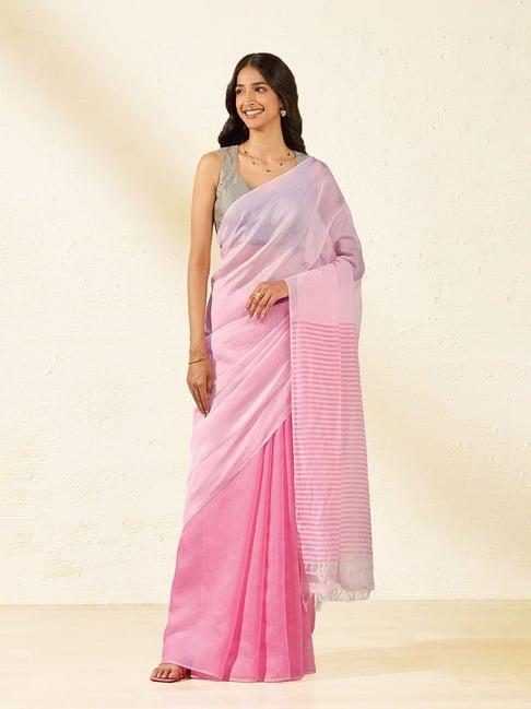 taneira pink saree with unstiched blouse