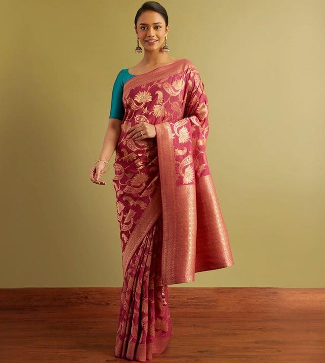 taneira pink woven viscose luxe saree